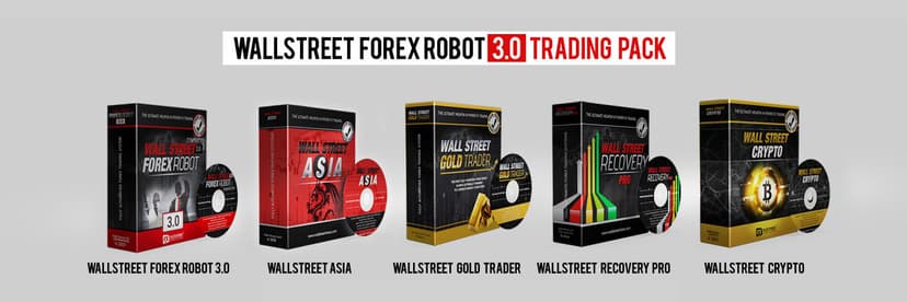 WallStreet Forex Robot 3.0 Trading Pack showing all five EAs including ASIA, Gold Trader, Recovery PRO, and Crypto modules