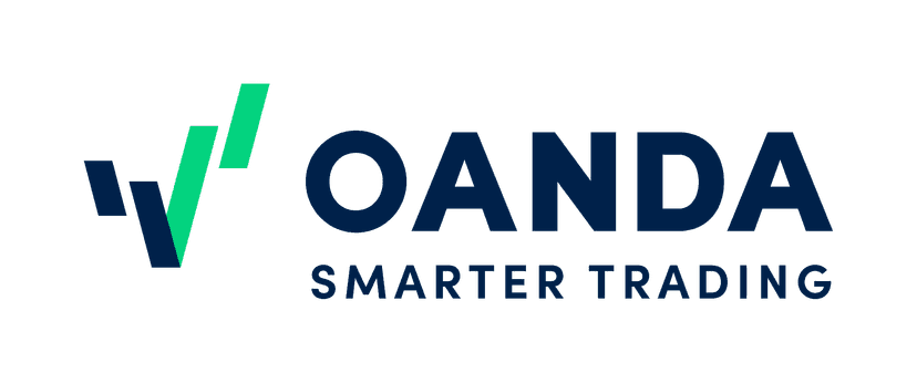 Oanda Smarter Trading official logo with dark blue text and green checkmark design