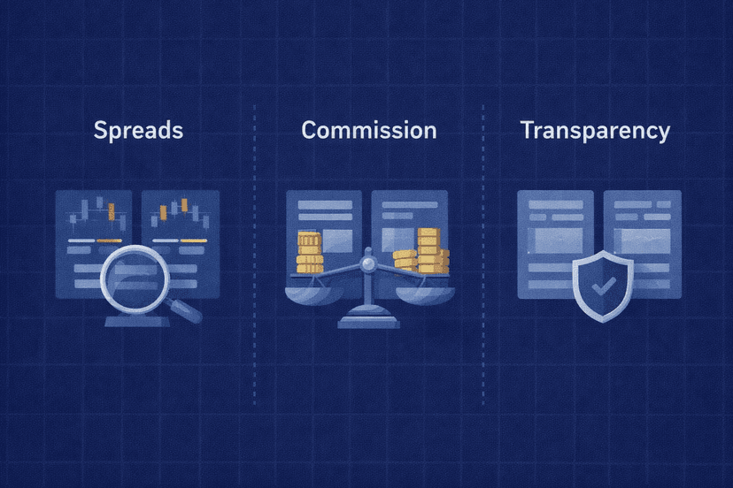 Comparison criteria for A-Book and B-Book brokers including spreads and transparency