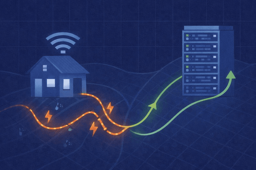Residential internet jitter versus a stable data center network path