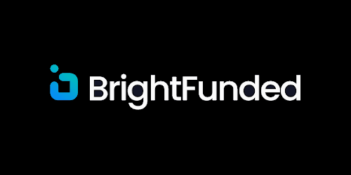 BrightFunded prop trading firm official logo on dark background with gradient blue icon