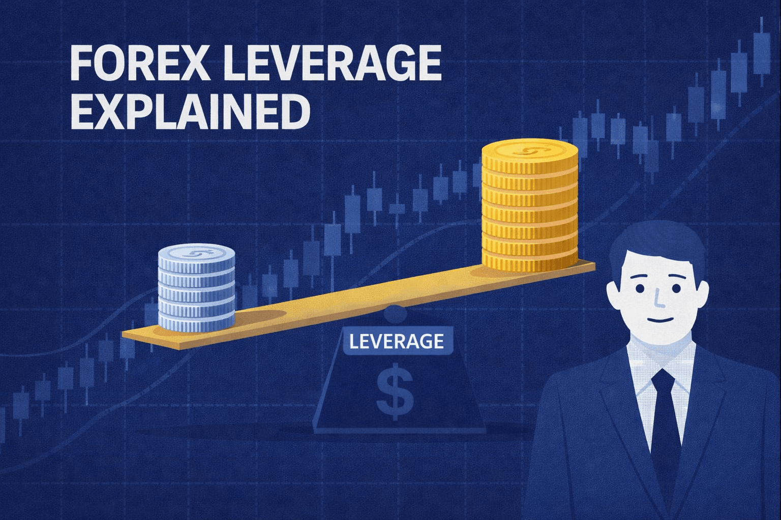 Forex leverage illustrated as a small margin deposit controlling a larger currency position